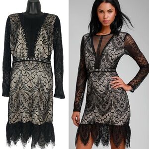 ASTR Chelsi Black and Nude Lace Long Sleeve Bodycon Dress